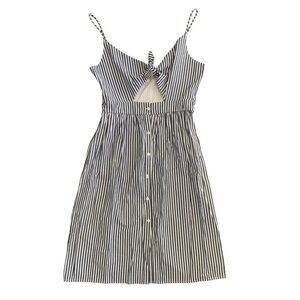 Blue and White TieFront Midi Dress